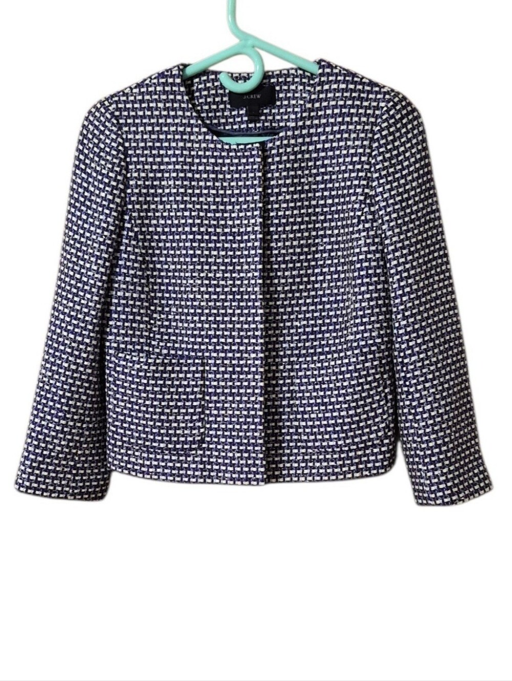 J. Crew Purple & White Tweed Collarless Silk Blend Blazer Size 2 EUC